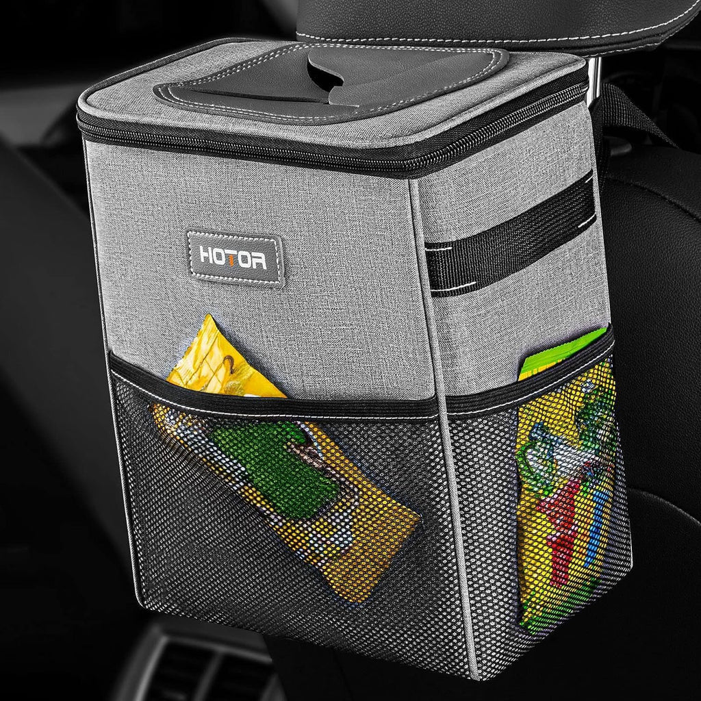 Leakproof 2 gallon car trash bin for road trip and travel organization