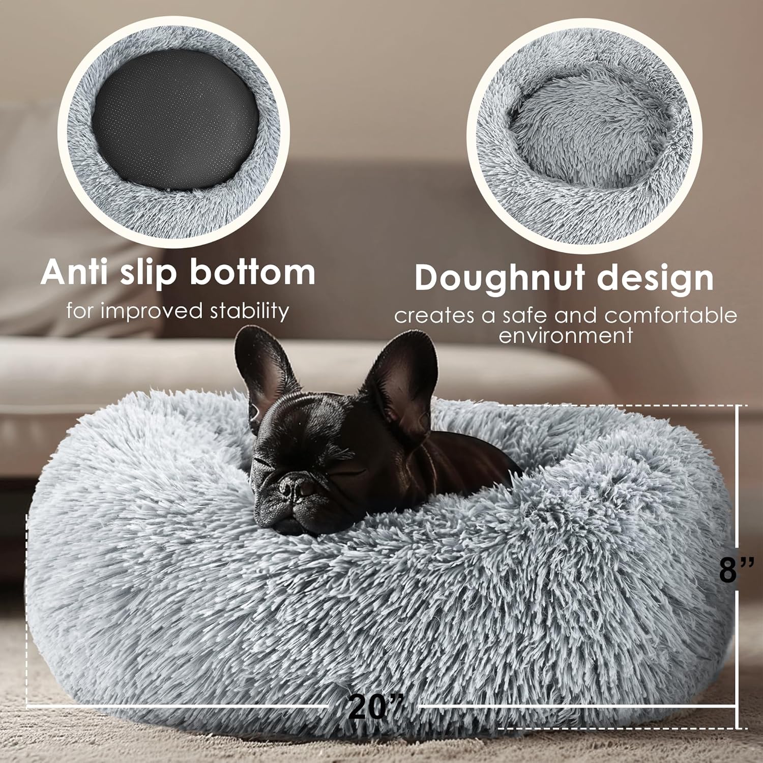 Calming Donut Dog Bed for Small Dogs & Cats Washable