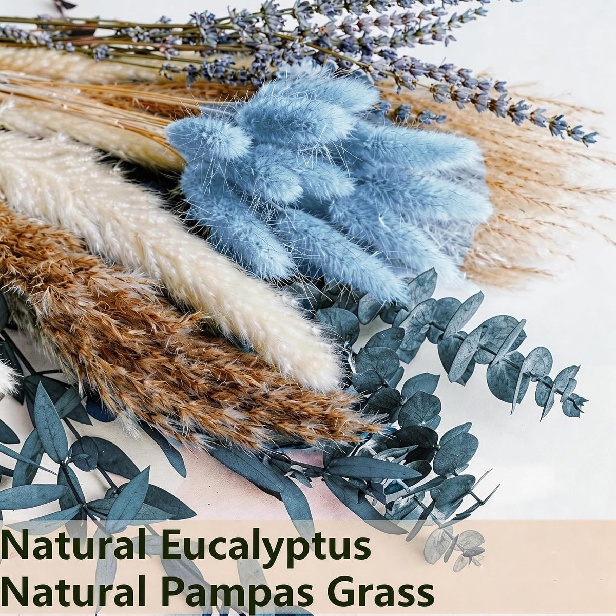 Dried floral bouquet with bunny tails and pampas grass for bedroom decoration