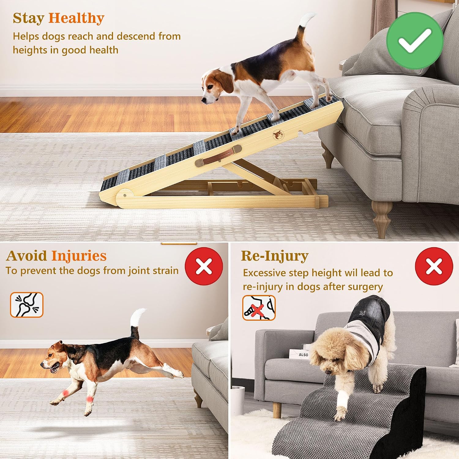 Dog Ramp 7 Adjustable Heights, Non-Slip, Holds 200LBS
