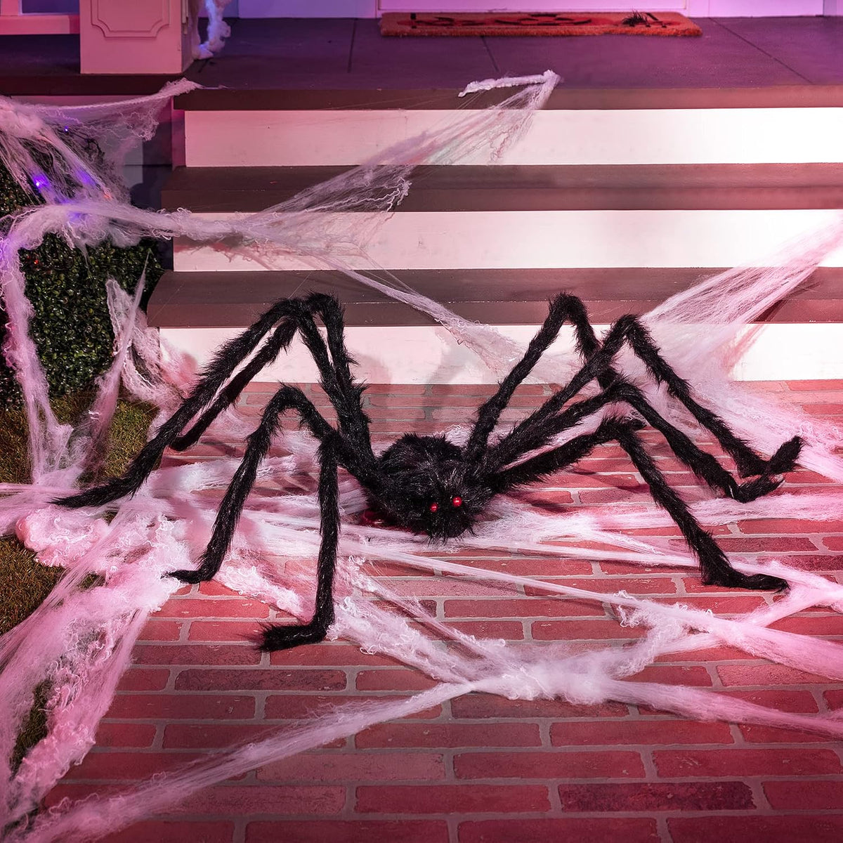 Black hairy spider Halloween decoration with adjustable legs