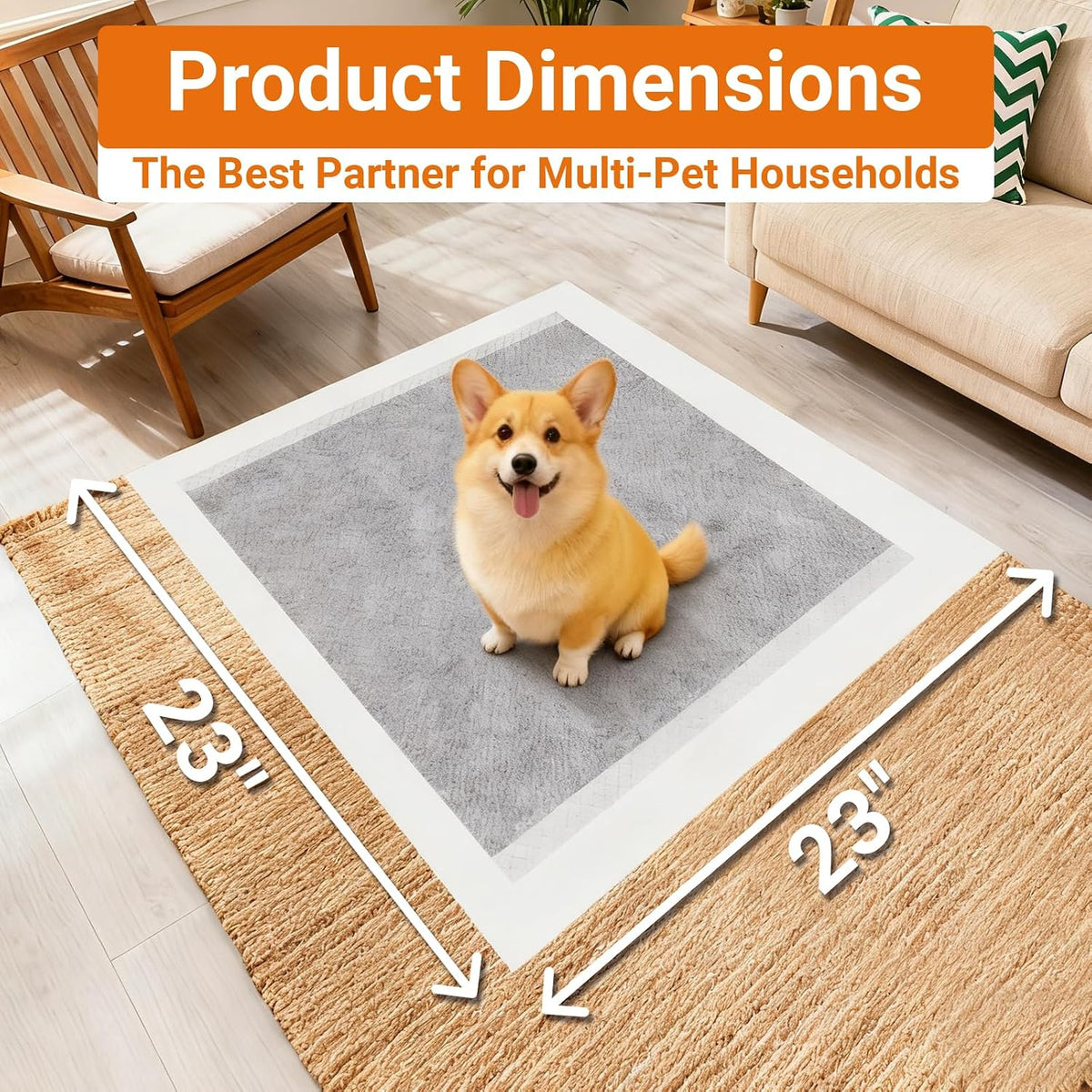 Charcoal puppy training pad with rapid-dry absorbent core and waterproof backing