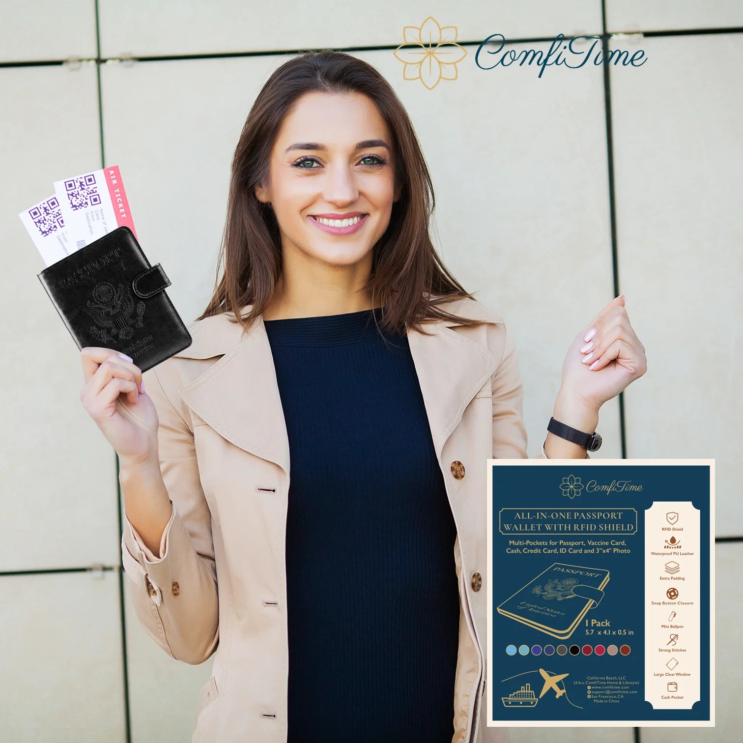 Passport Holder – RFID Blocking Travel Wallet with Cash & Vaccine Card Holder, Waterproof PU Leather Passport Case for Men & Women (Black)