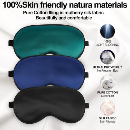 Silk Sleep Mask – Adjustable Satin Blackout Blindfold for Men & Women, Comfortable Night Sleep (Black, Blue, Green)
