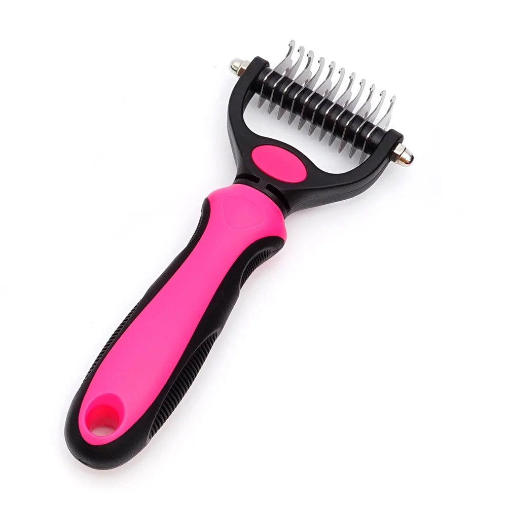 Double-Sided Pet Grooming Brush, Shedding & Dematting Undercoat Rake for Cats & Dogs, Extra Wide (Pink)