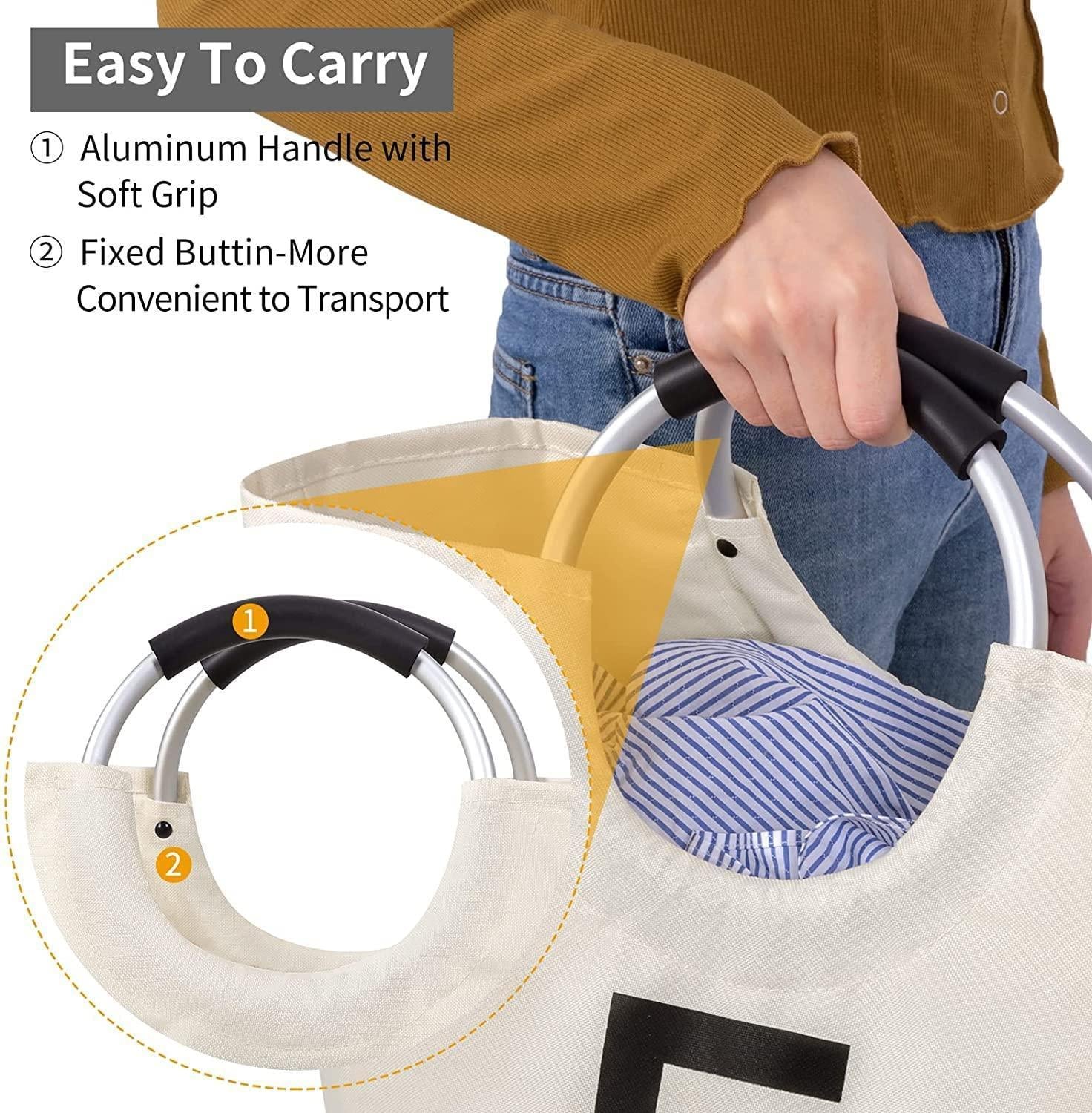 82L Large Laundry Basket Beige Collapsible Hamper with Handles Double Layer Waterproof Fabric Dirty Clothes Basket Foldable Freestanding Bin Laundry