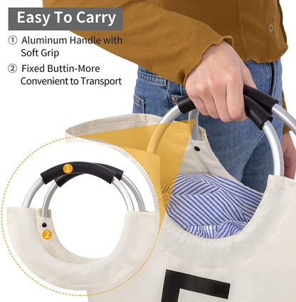 82L Large Laundry Basket Beige Collapsible Hamper with Handles Double Layer Waterproof Fabric Dirty Clothes Basket Foldable Freestanding Bin Laundry