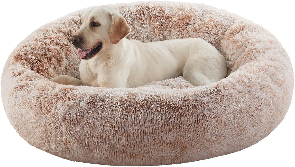 Donut Dog Bed for All Dogs Calming Plush Washable Round Bed 