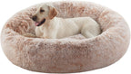 Donut Dog Bed for All Dogs Calming Plush Washable Round Bed 