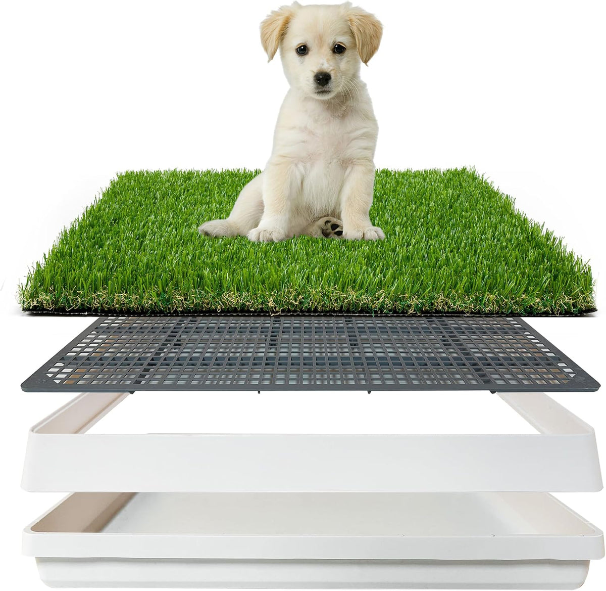 Artificial grass puppy potty system for home porch and indoor pet training