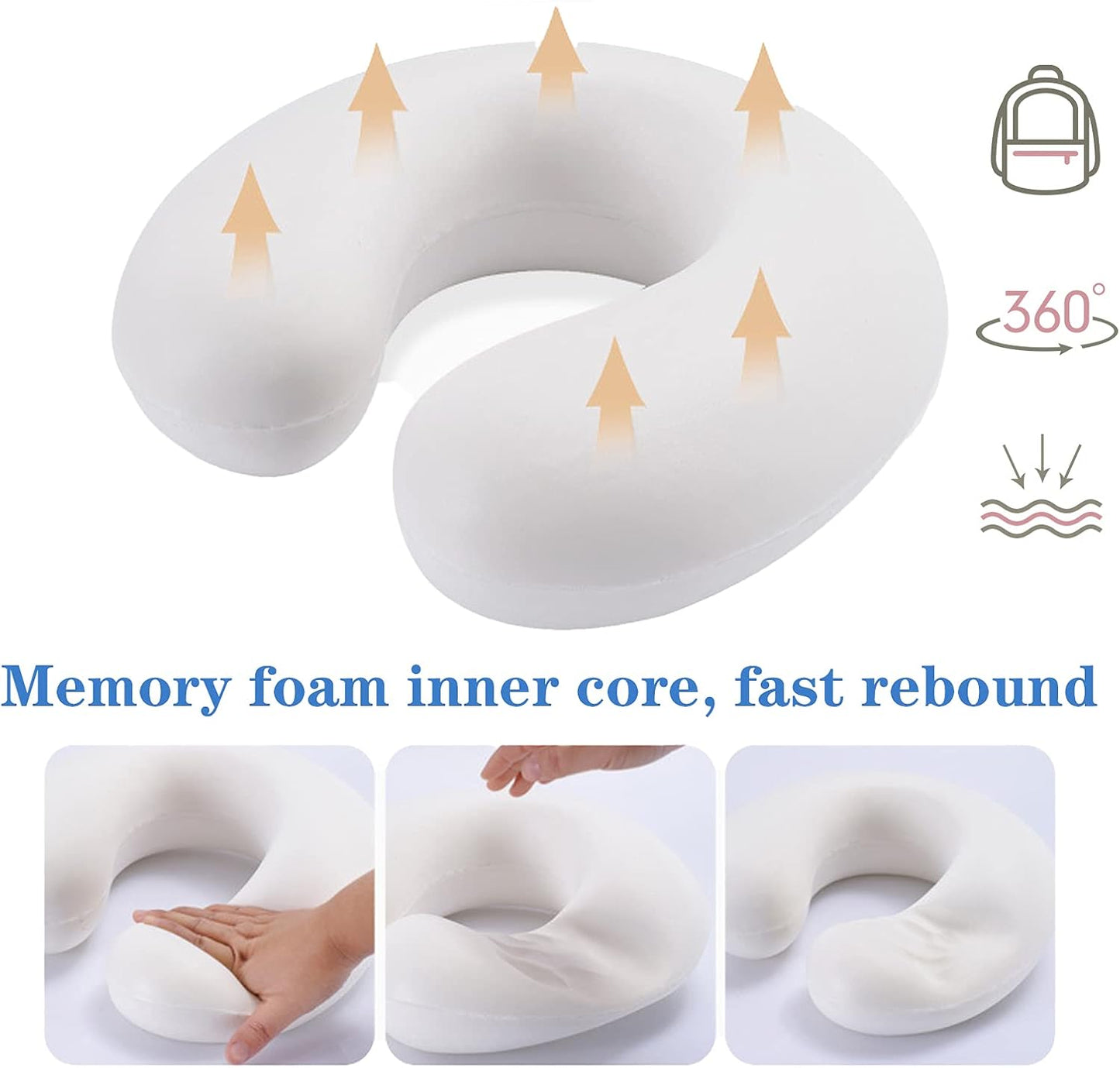 Upgraded Travel Neck Pillow – 100% Memory Foam for Airplane, Flight Headrest & Sleep, Portable Plane Accessory