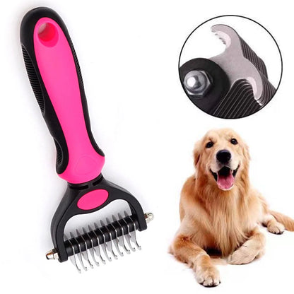 Double-Sided Pet Grooming Brush, Shedding & Dematting Undercoat Rake for Cats & Dogs, Extra Wide (Pink)
