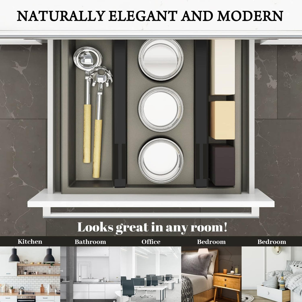 4-Pack Adjustable Bamboo Drawer Dividers, 12–17" for Kitchen, Closet, Dresser, Bedroom & Office Organization