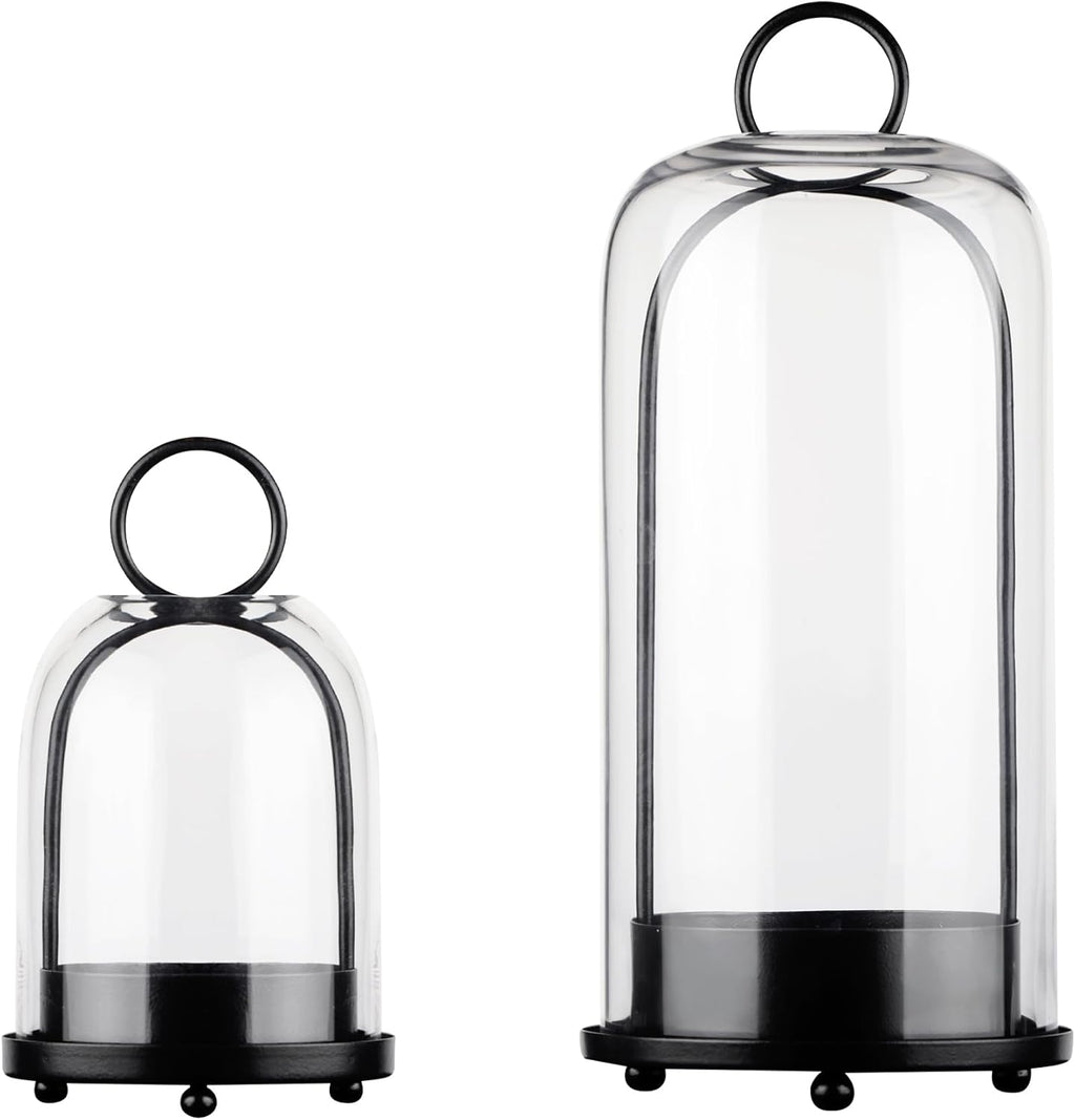 5" & 4" Wide Versatile Metal Candle Holder with Handmade Sturdy Glass Dome in Brass for Pillar Candle & Plants, 5.1" Xh11.8 4" Xh7.5, Industrial, Farmhouse, Shabby Chic. (2, Brass, Large & Small)