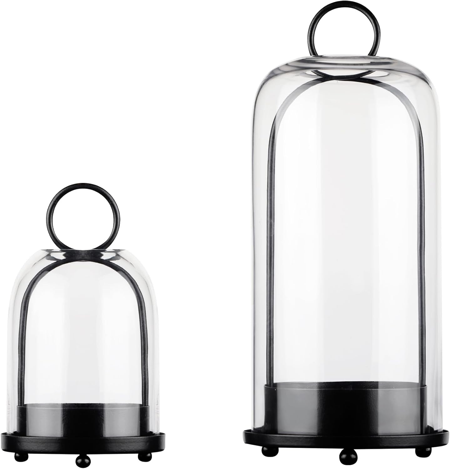 5" & 4" Wide Versatile Metal Candle Holder with Handmade Sturdy Glass Dome in Brass for Pillar Candle & Plants, 5.1" Xh11.8 4" Xh7.5, Industrial, Farmhouse, Shabby Chic. (2, Brass, Large & Small)
