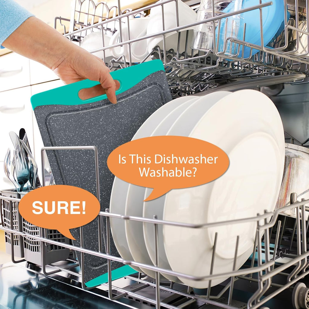 3-Pack Extra Large Plastic Cutting Boards with Juice Grooves & Easy-Grip Handles, Dishwasher Safe, Turquoise