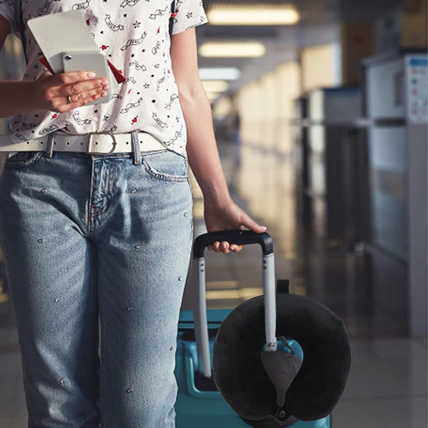 Upgraded Travel Neck Pillow – 100% Memory Foam for Airplane, Flight Headrest & Sleep, Portable Plane Accessory