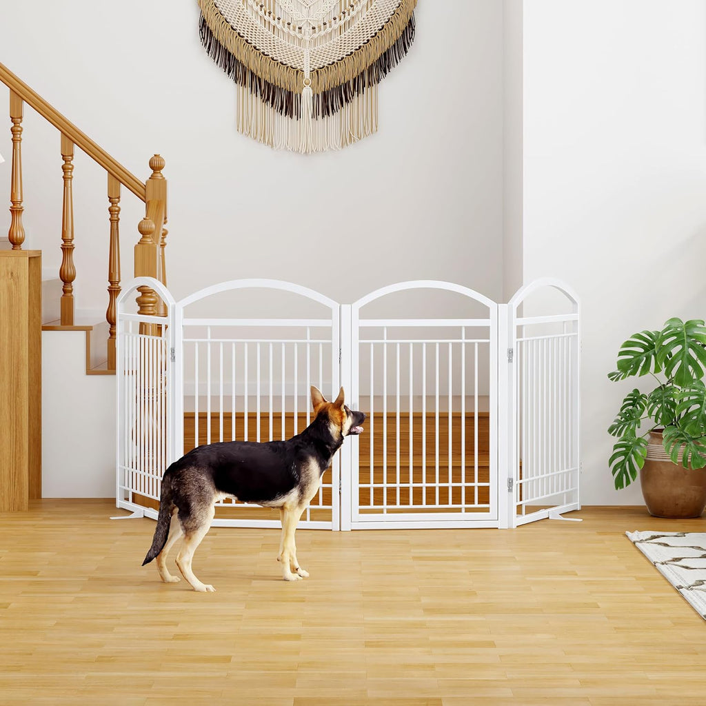 Folding Metal Dog Gate with Door, Freestanding Pet Fence