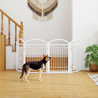Folding Metal Dog Gate with Door, Freestanding Pet Fence