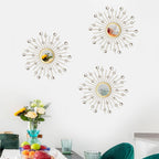 3-Pack Crystal Sunburst Wall Mirrors with Rhinestones, Silver Decorative Home Wall Art for Living Room, Bedroom & Entryway