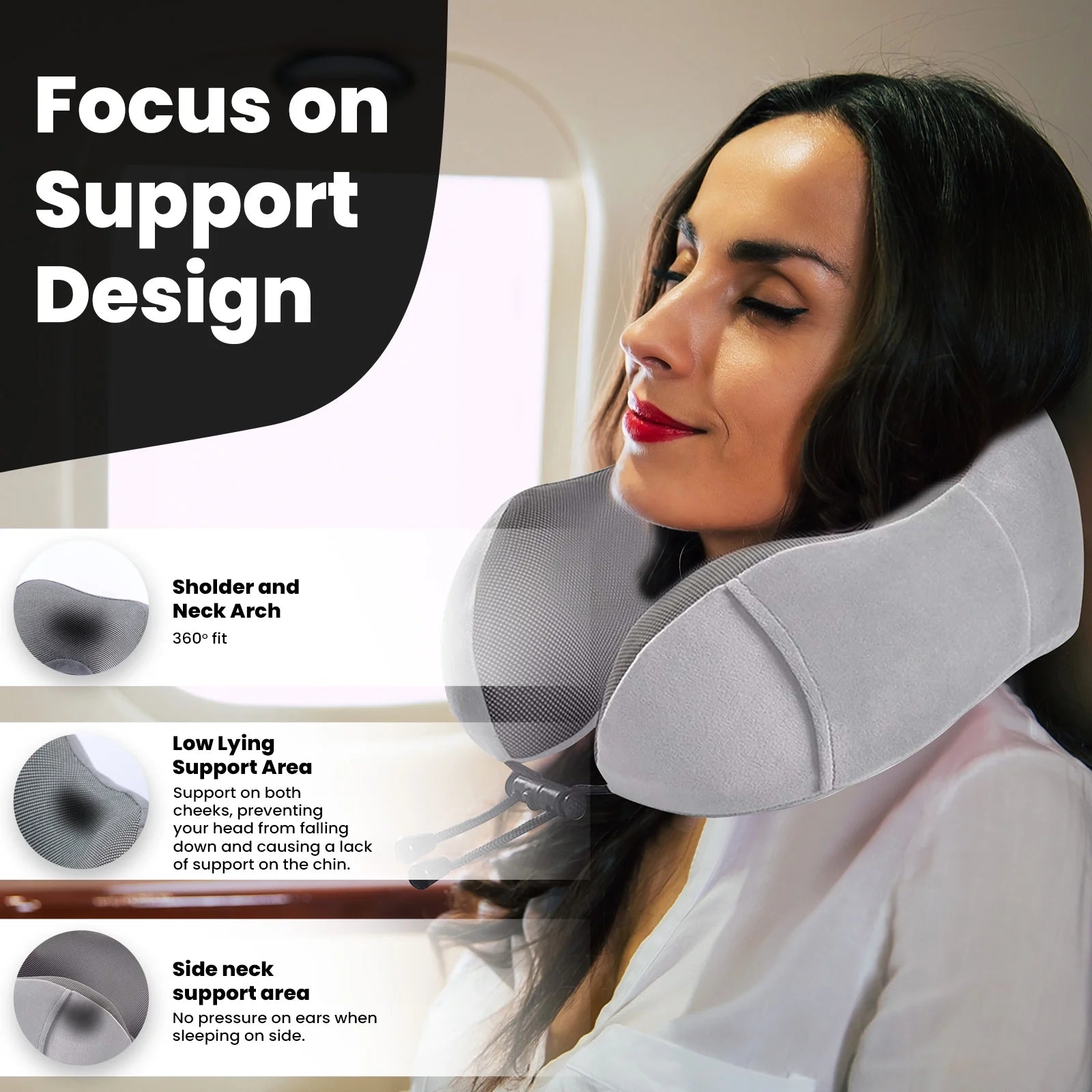 Upgraded Travel Neck Pillow – 100% Memory Foam for Airplane, Flight Headrest & Sleep, Portable 