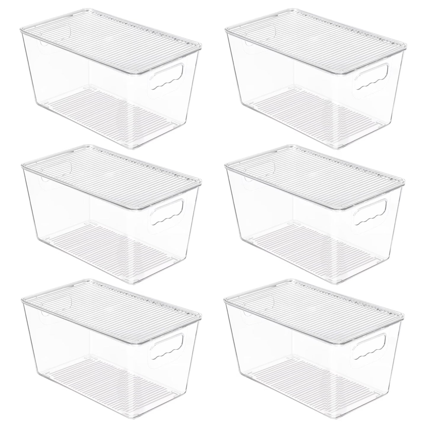 6 Pack Clear Plastic Storage Bins with Lids, Pantry Organizer, for Cabinet, Kitchen, Medium