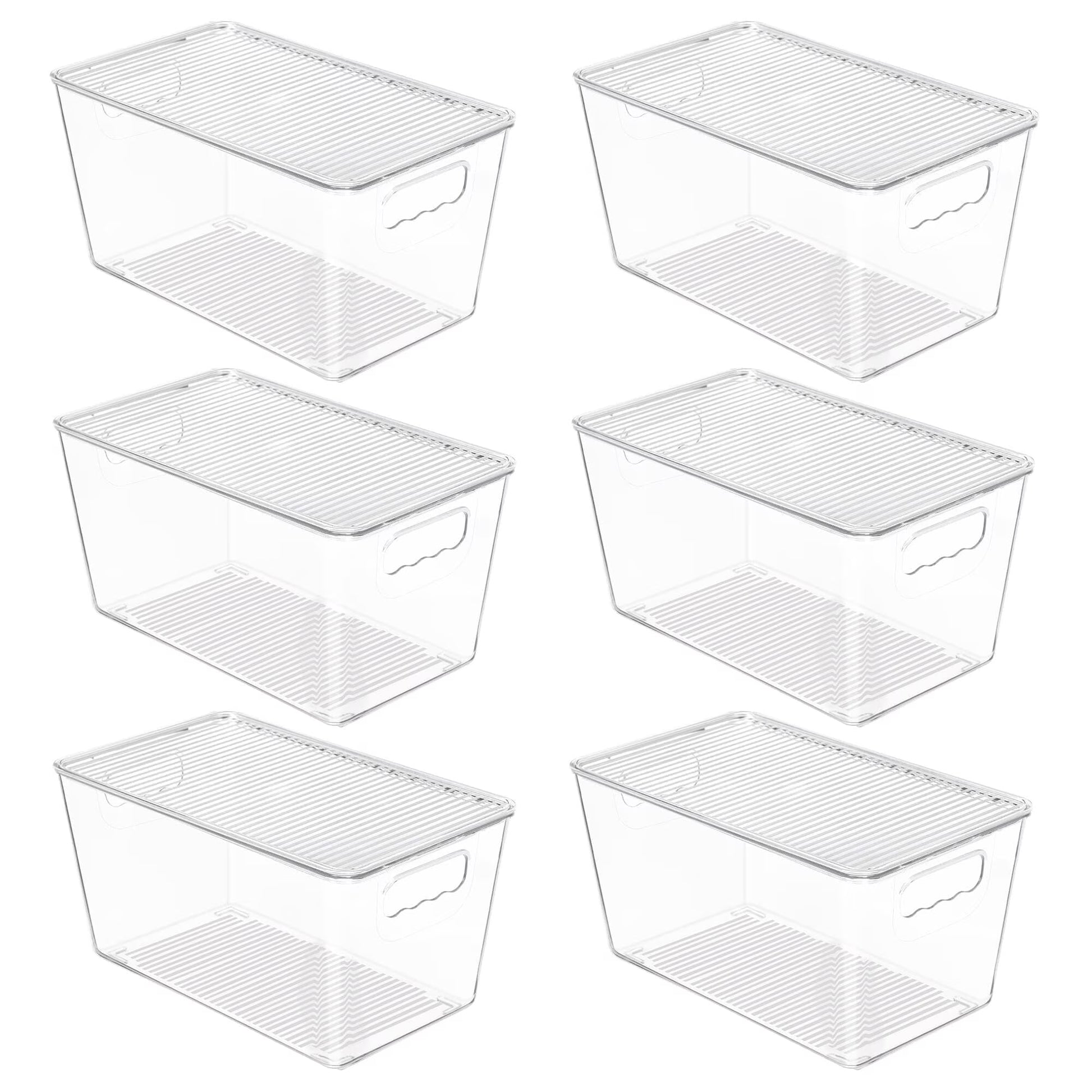 6 Pack Clear Plastic Storage Bins with Lids, Pantry Organizer, for Cabinet, Kitchen, Medium