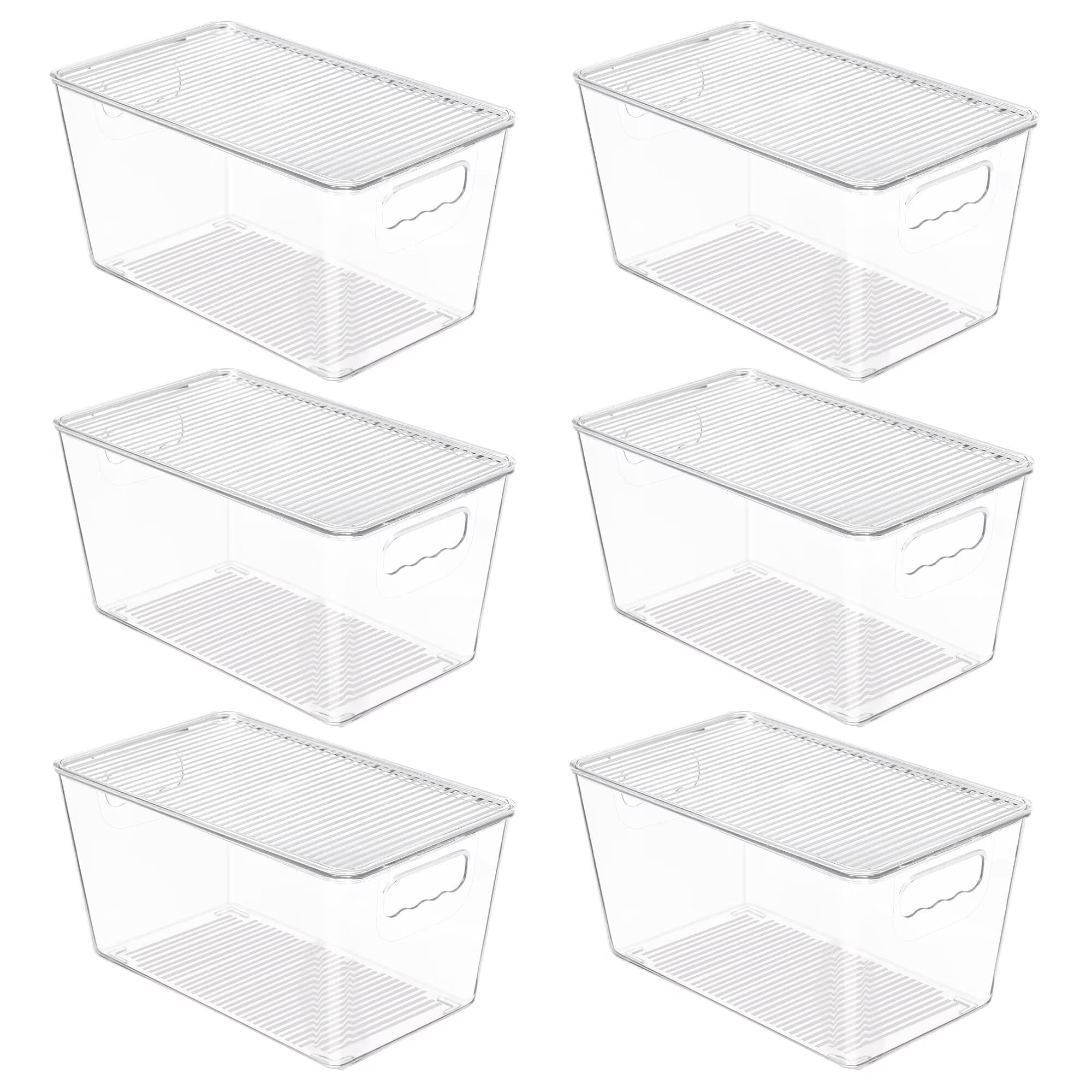 6 Pack Clear Plastic Storage Bins with Lids, Pantry Organizer, for Cabinet, Kitchen, Medium