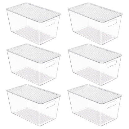 6 Pack Clear Plastic Storage Bins with Lids, Pantry Organizer, for Cabinet, Kitchen, Medium