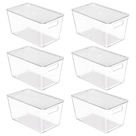 6 Pack Clear Plastic Storage Bins with Lids, Pantry Organizer, for Cabinet, Kitchen, Medium
