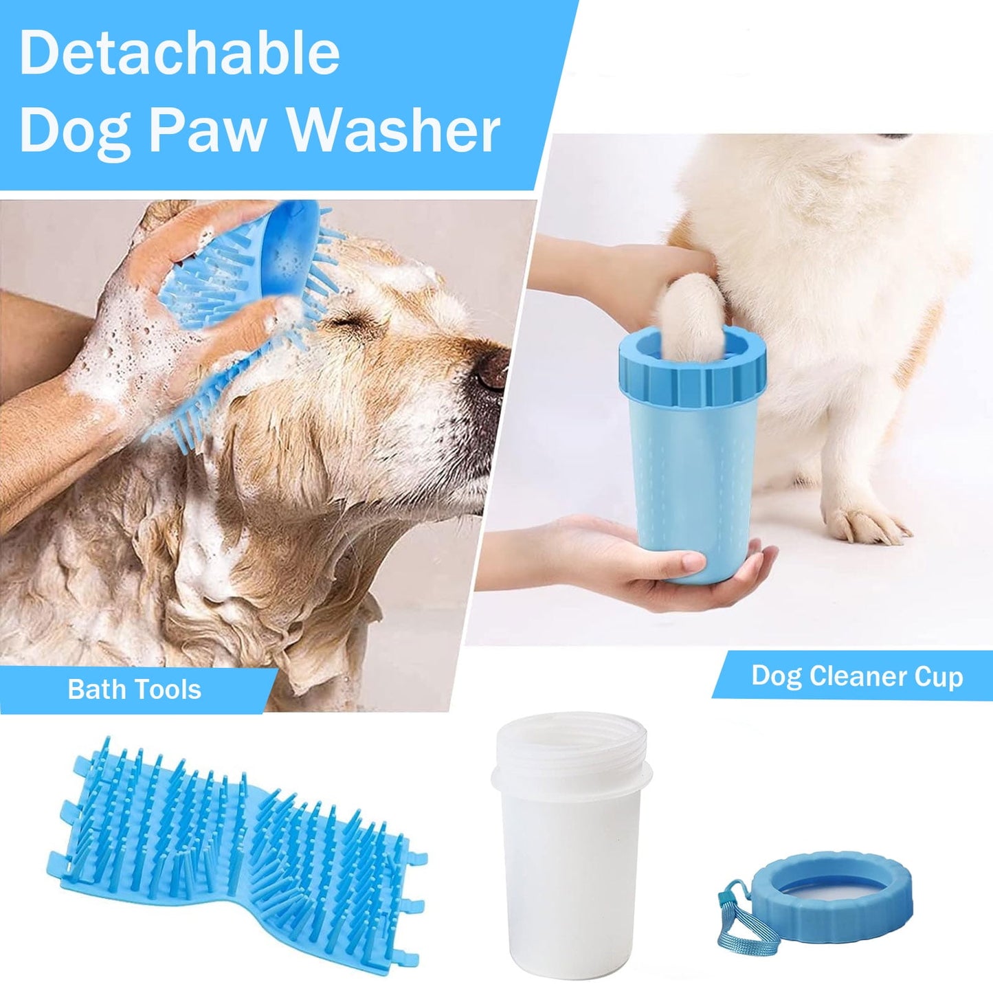 Portable Dog Paw Washer Set – Silicone Cleaner Cup with 3 Towels & Adjustable Bath Brush for Medium & Large Dogs