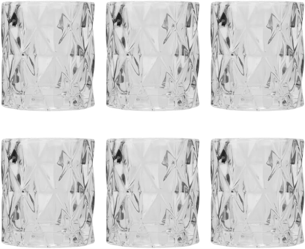 Set of 6 Red Glass Votive Candle Holders, 3" Tall Multifaceted Tealight Holders for Valentine's & Galentine's Day Decor