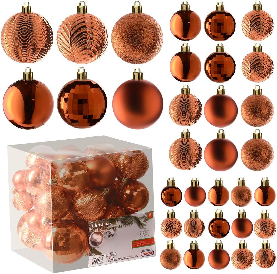  36-Piece Shatterproof Green Christmas Ornaments – 3 Sizes, 6 Styles with Hanging Loops for Tree, Wreath & Holiday Decor