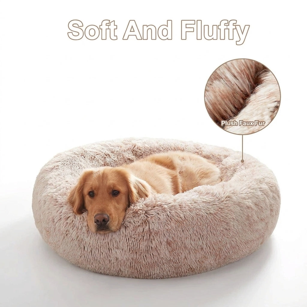 Donut Dog Bed for All Dogs Calming Plush Washable Round Bed 