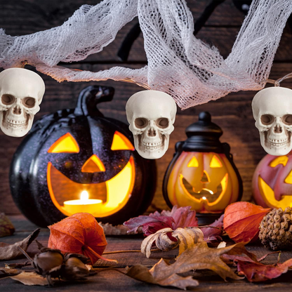 Mini Halloween skull heads arranged for spooky decoration