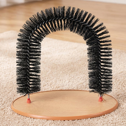 Cat self grooming arch with massager and scratching pad