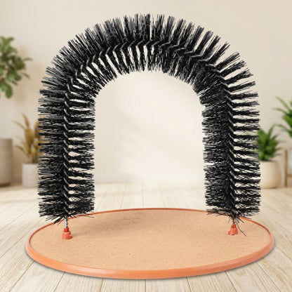Self grooming cat toy with arch massager and scratch pad