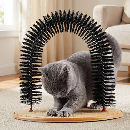 Interactive cat scratcher and grooming arch toy