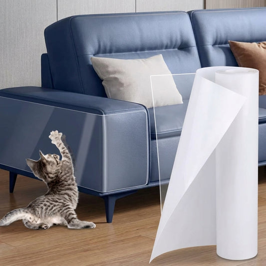 Transparent cat scratch deterrent tape protecting sofa furniture