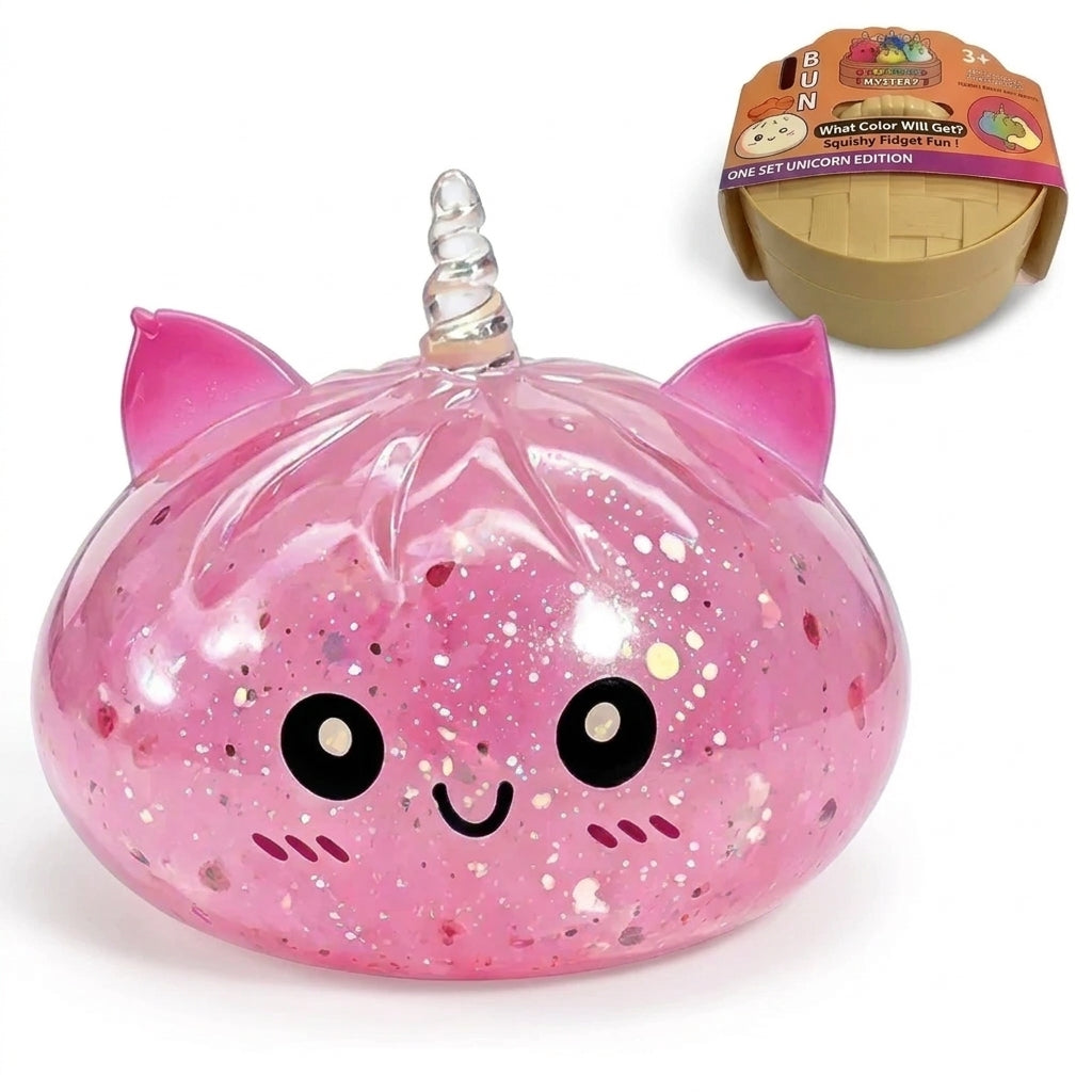 Unicorn squishy fidget toy with colorful glitter-style design