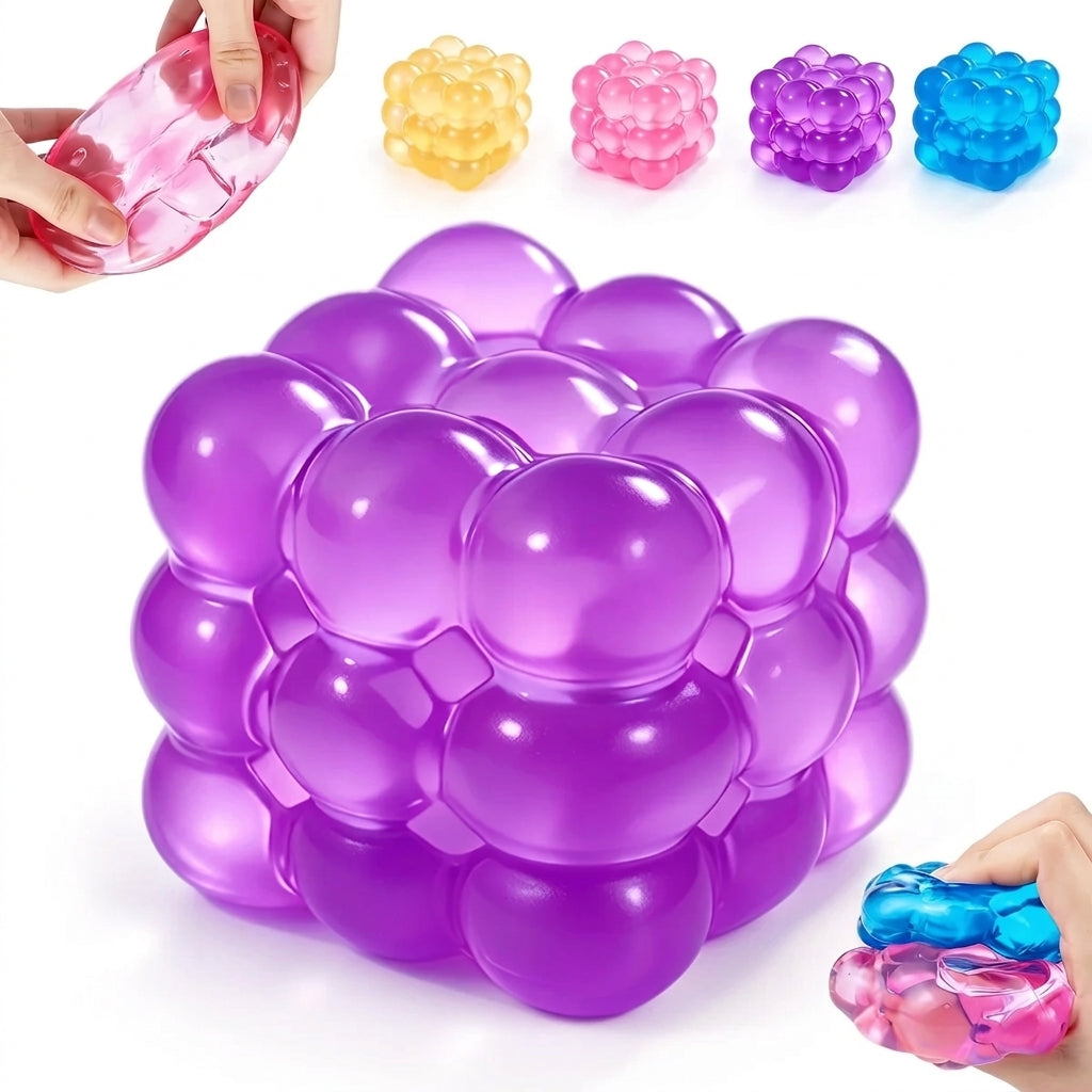 Purple squishy cube fidget toy with soft slow-rising texture