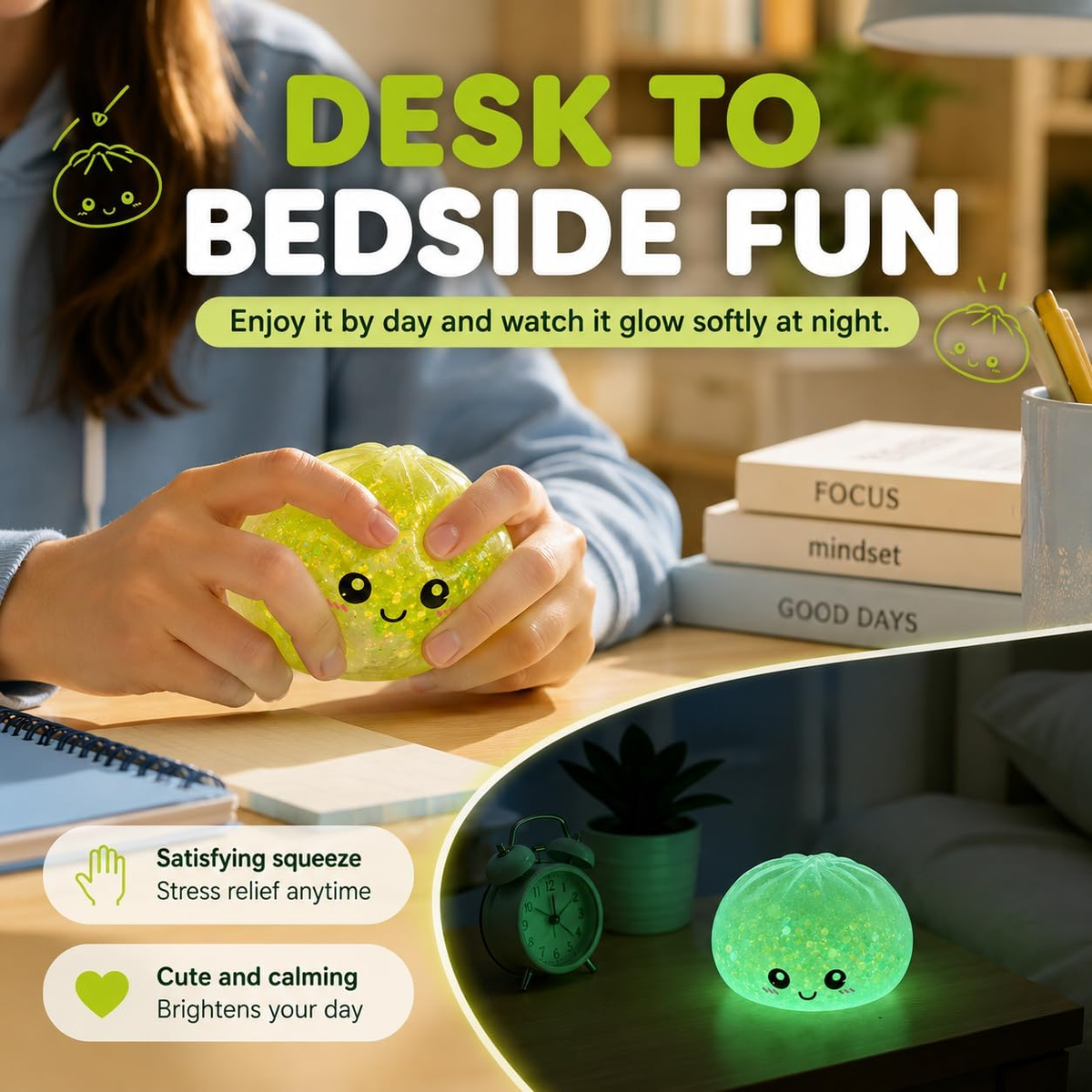 Cute glow-in-the-dark squeeze toy for teens and adults