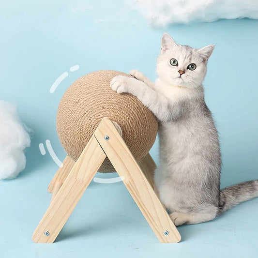 Wooden cat scratching ball with sisal rope