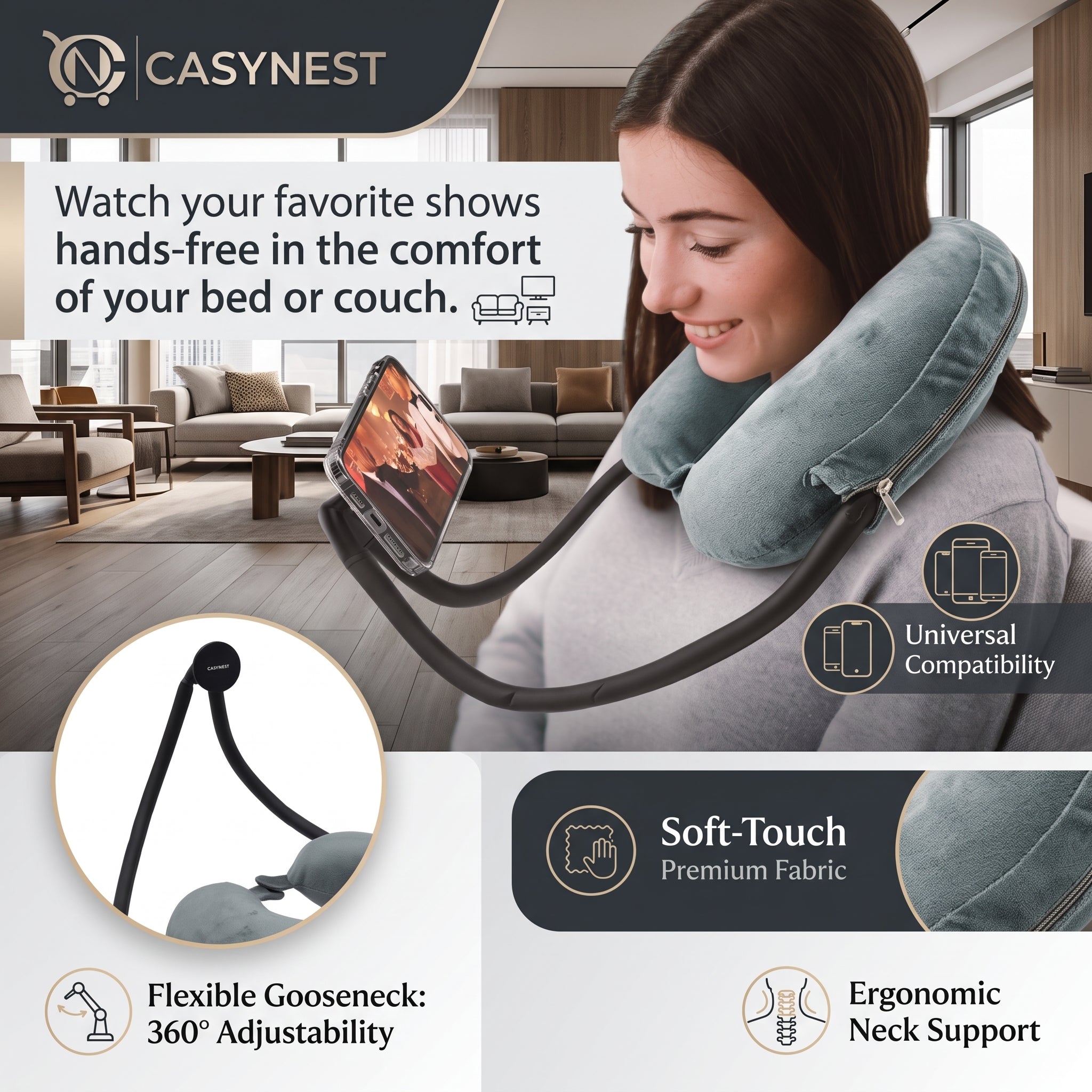 Memory Foam Travel Neck Pillow with MagSafe Phone Holder
