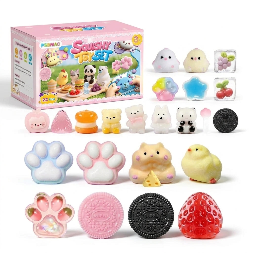 22-piece Taba squishy toys set with assorted cute fidget designs for kids and adults