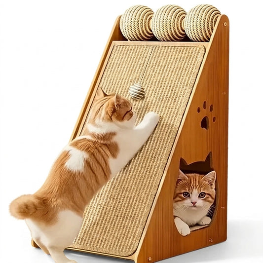 Standing sisal cat scratcher with hanging ball