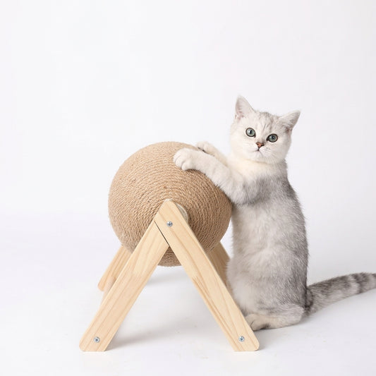Wooden cat scratching ball with sisal rope