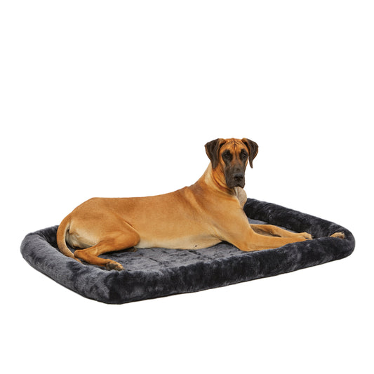 Gray Plush Fleece Bolstered Dog Bed – Fits 54-Inch 