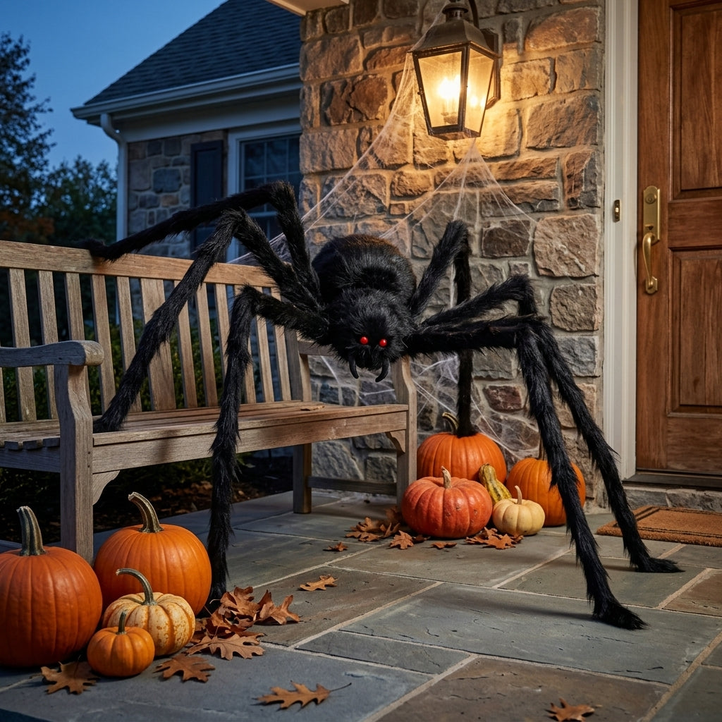5 ft giant black hairy Halloween spider outdoor decoration