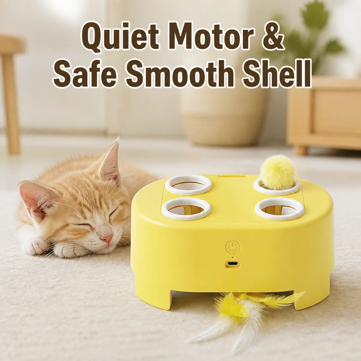Automatic whack-a-mole cat toy in use during play